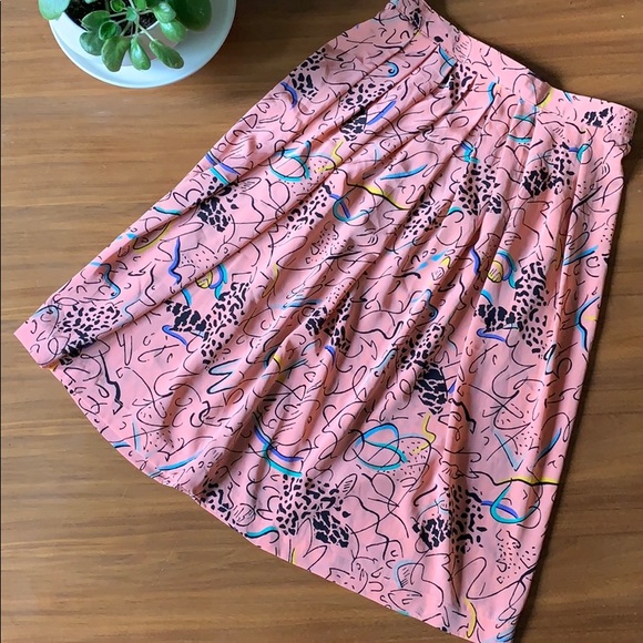 Vintage Handmade 80’s Print Midi Skirt S